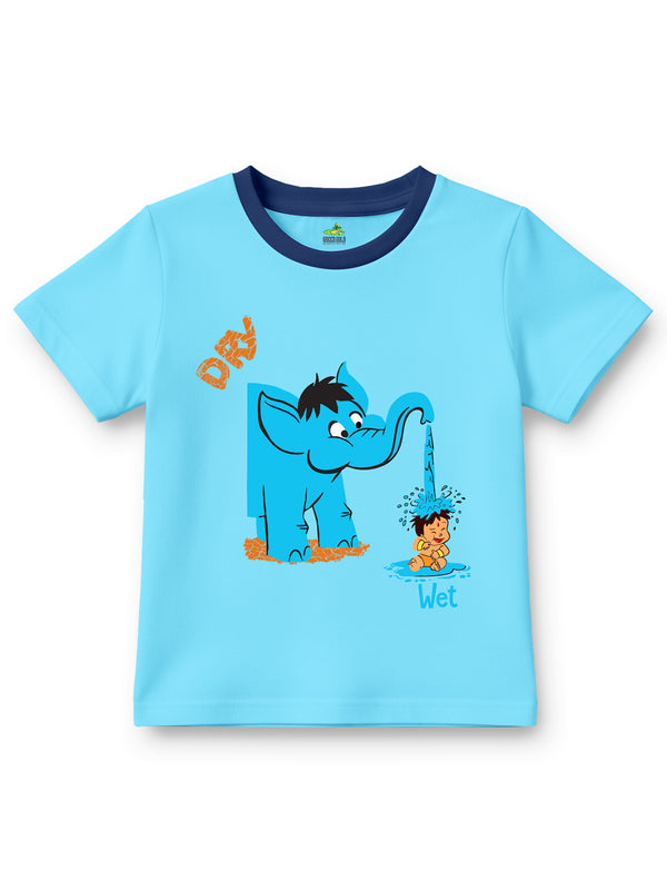 Boys Printed Cotton Blend Regular T Shirt  (Blue, Pack of 1)