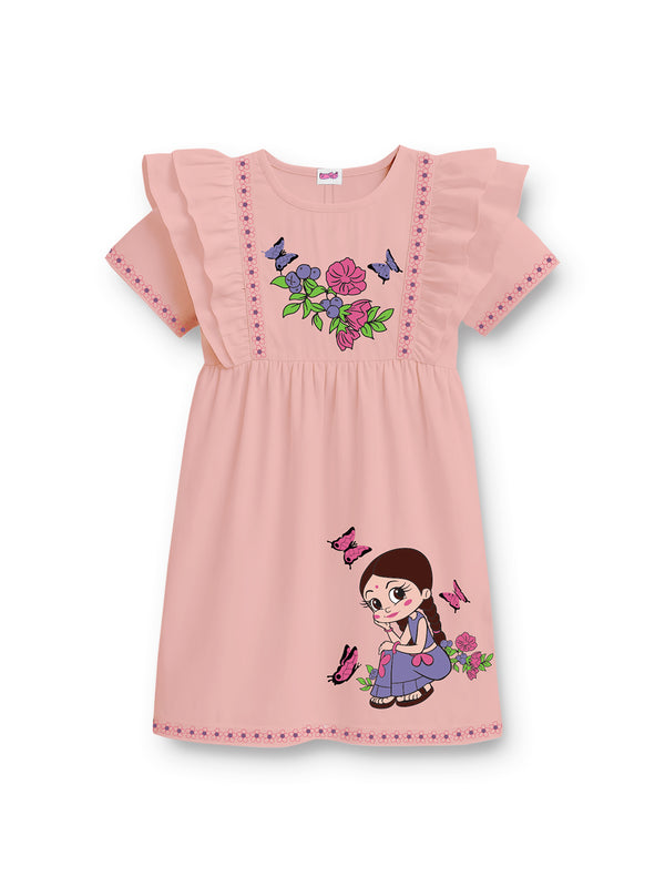 Chutki Butterfly Bloom Frock – Coral Pink