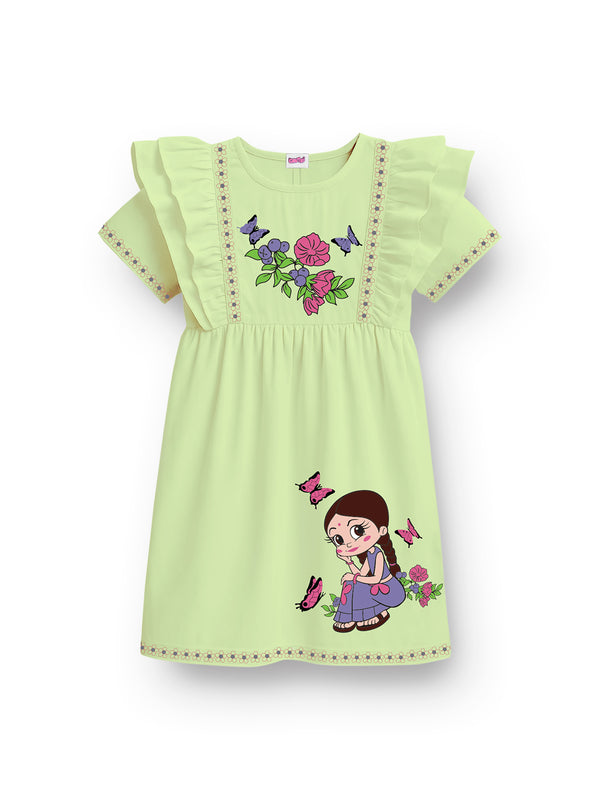 Chutki Butterfly Bloom Frock – Tea Green
