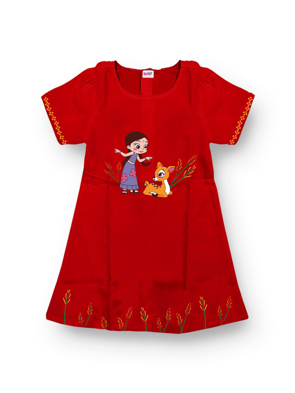 Chutki Deer Days Frock – Scarlet Red