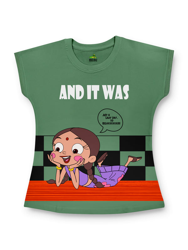 “GIVE YOURSELF A TRY” Girls Olive Green T-Shirt