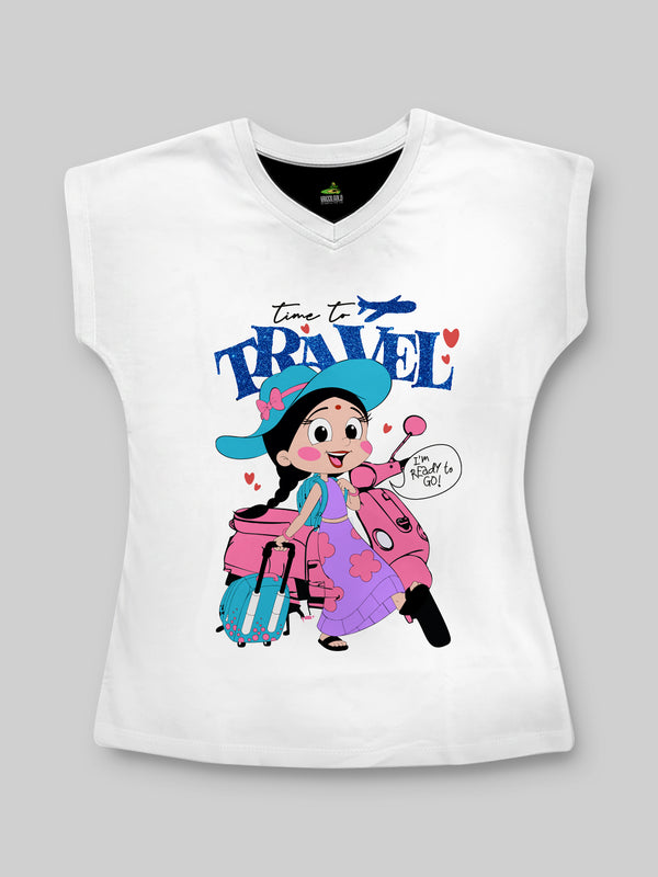“Chutki Travel” Women’s V-Neck White T-Shirt