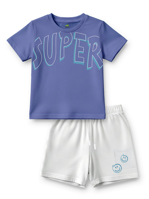 Chhota Bheem SUPER Kids Clothing Set – Lavender T-Shirt with Off-White Shorts