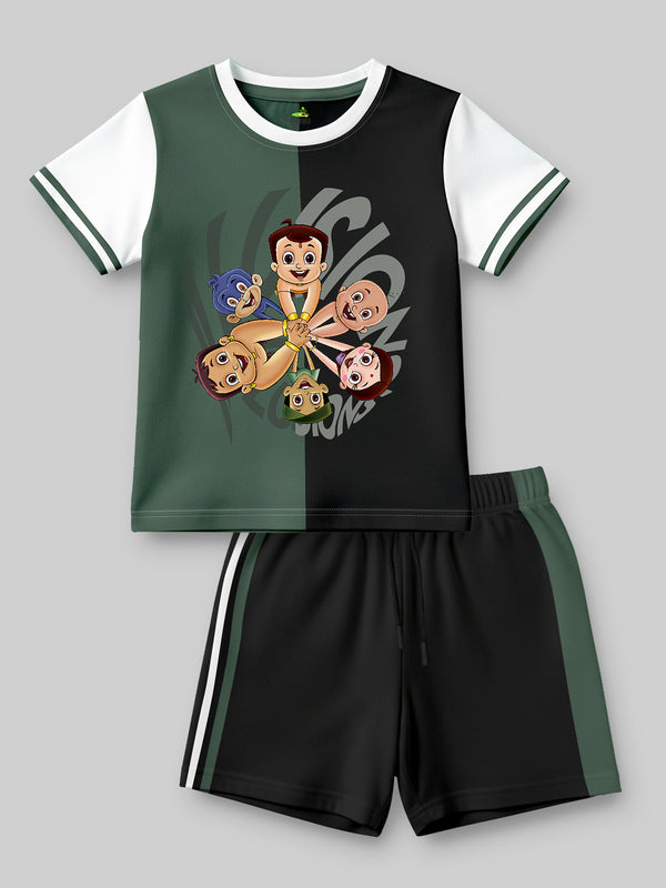Chhota Bheem VISION Kids Clothing Set – Bottle Green & Black T-Shirt with Shorts