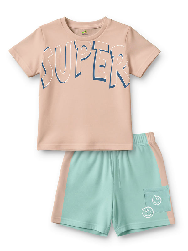 Chhota Bheem SUPER Kids Clothing Set – Peach T-Shirt with Mint green Shorts