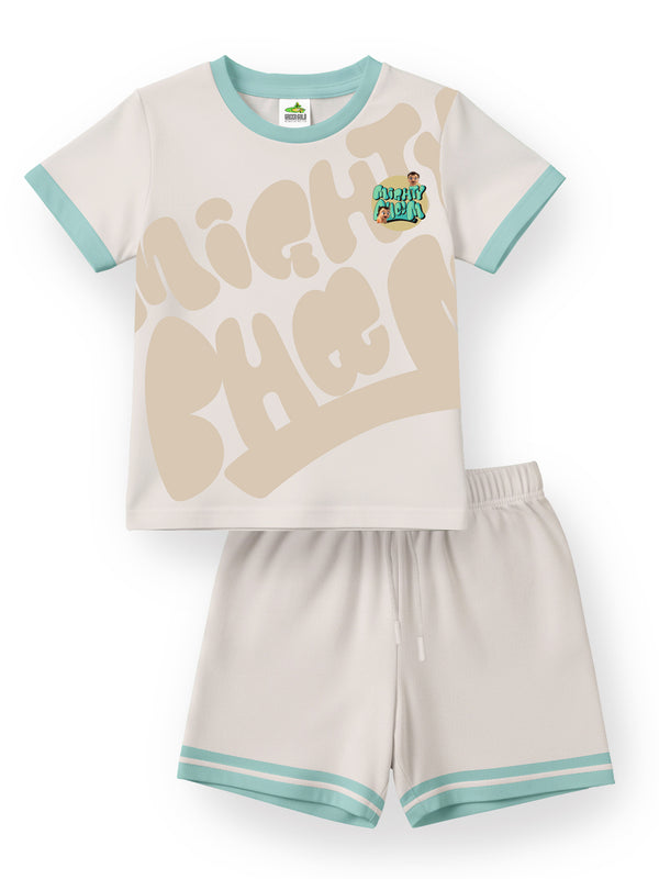 Tiny Toes Kids Clothing Set – Off White T-Shirt with Matching Shorts