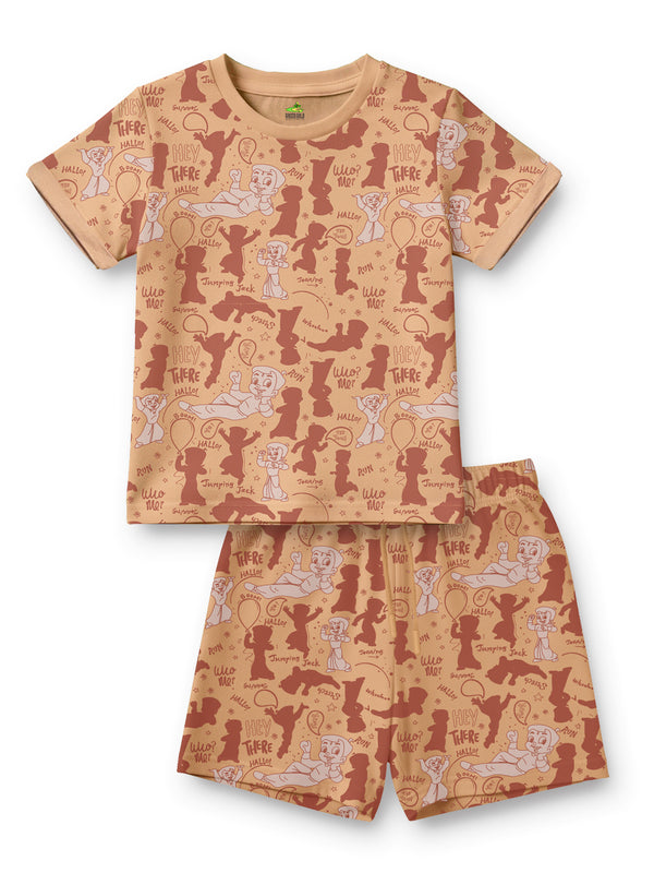Chhota Bheem Playful AOP T-Shirt With Shorts Set - Peach