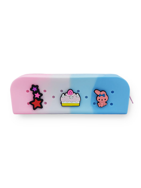 Pink & Blue Pencil Pouch With Charms